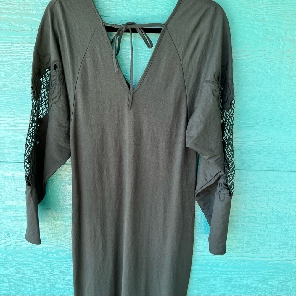 ZARA OPEN CROCHET LACE LONG SLEEVE VAMP MAXI DRESS FOREST GREEN MEDIUM NWT - Picture 10 of 16